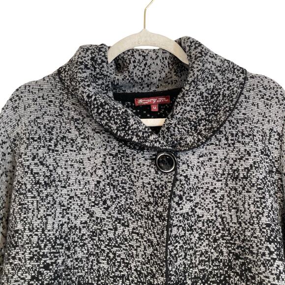 Betty Betty Black Gray Heather One Button Cowl Neck Loose Fit Sweater Sz Medium - Picture 8 of 15